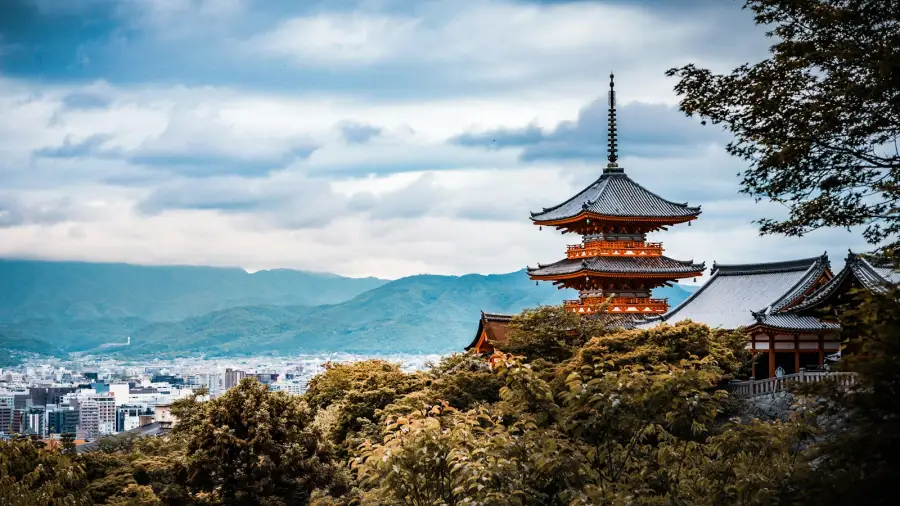 Five-storey pagoda of Kiyomizu-dera above Kyoto, Japan